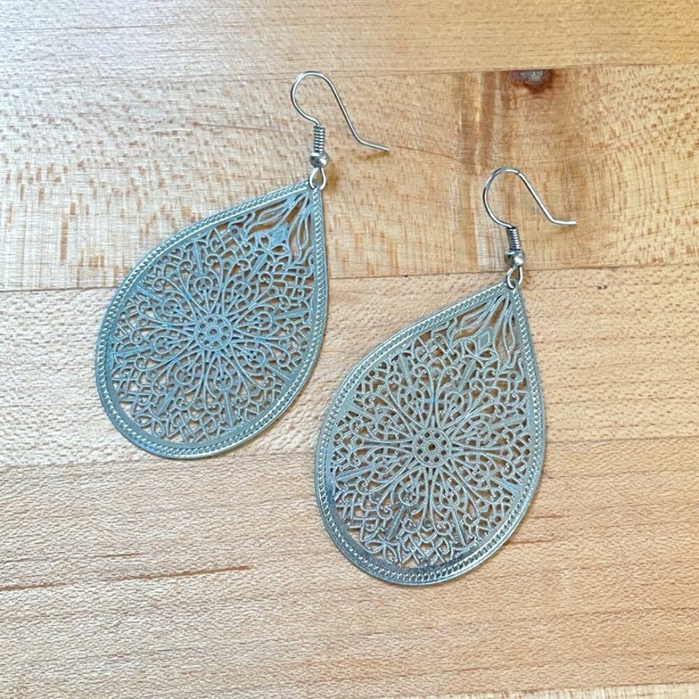Silver Color Teardrop Boho Dangle Earrings